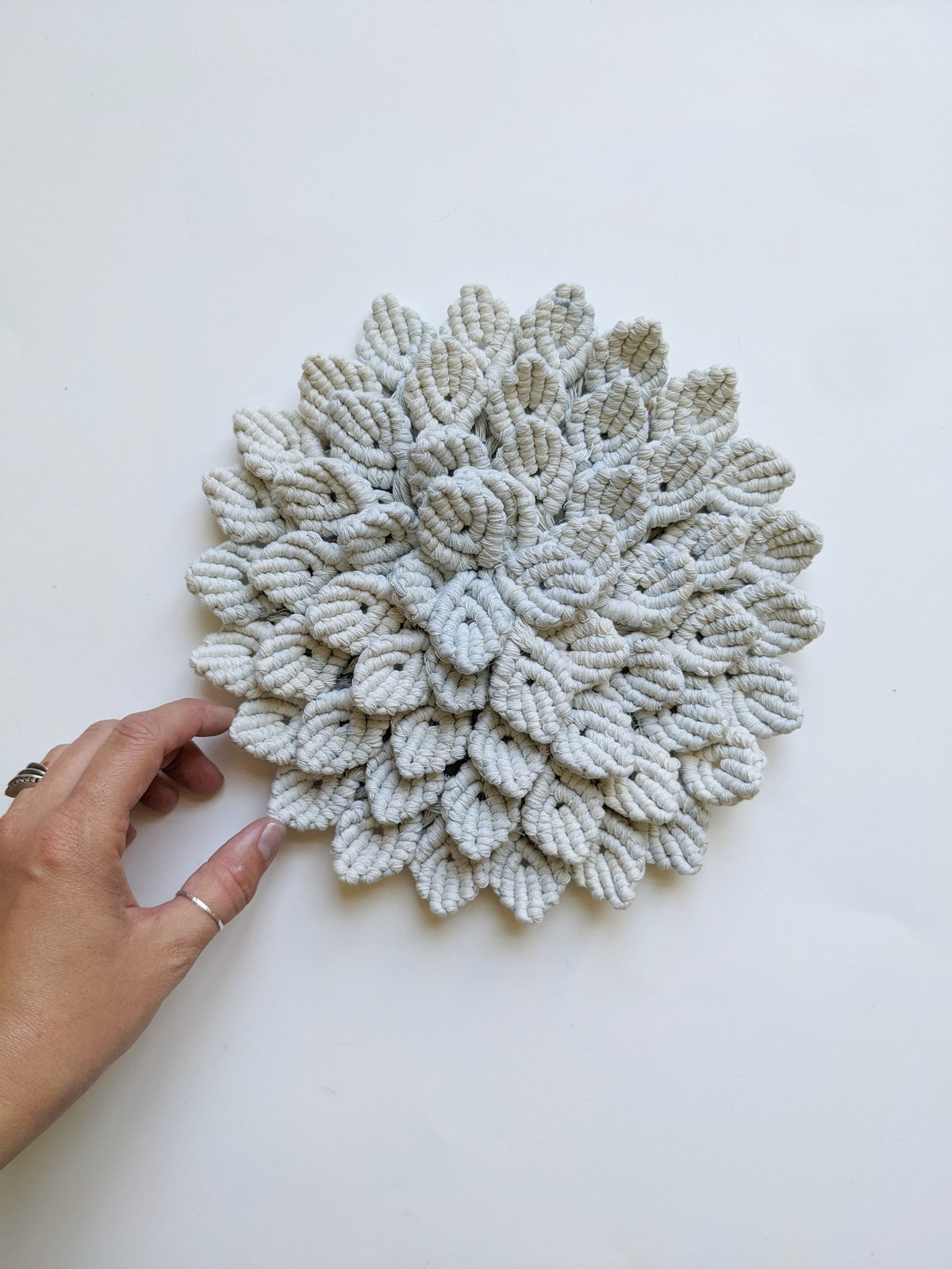 Macrame Hydrangea - Light Blue String Theories Fiber Design