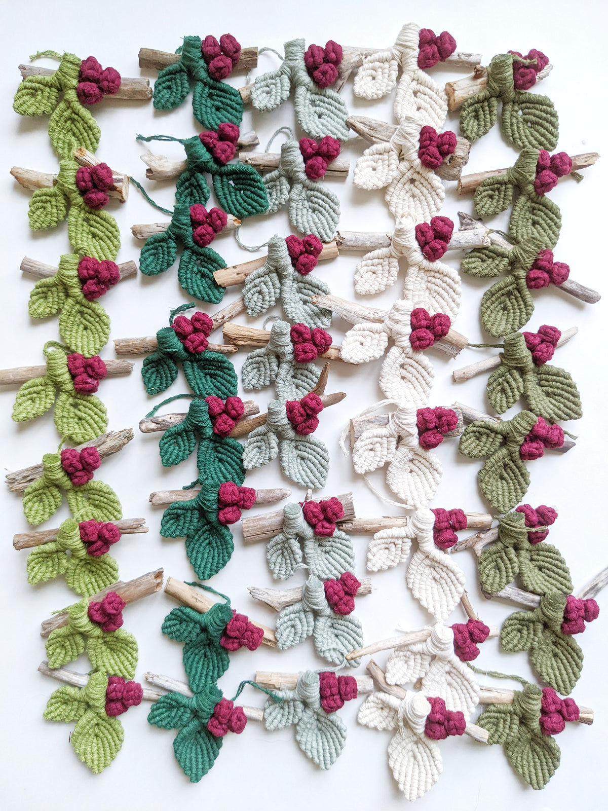 Macrame Leafy Ornaments on Driftwood