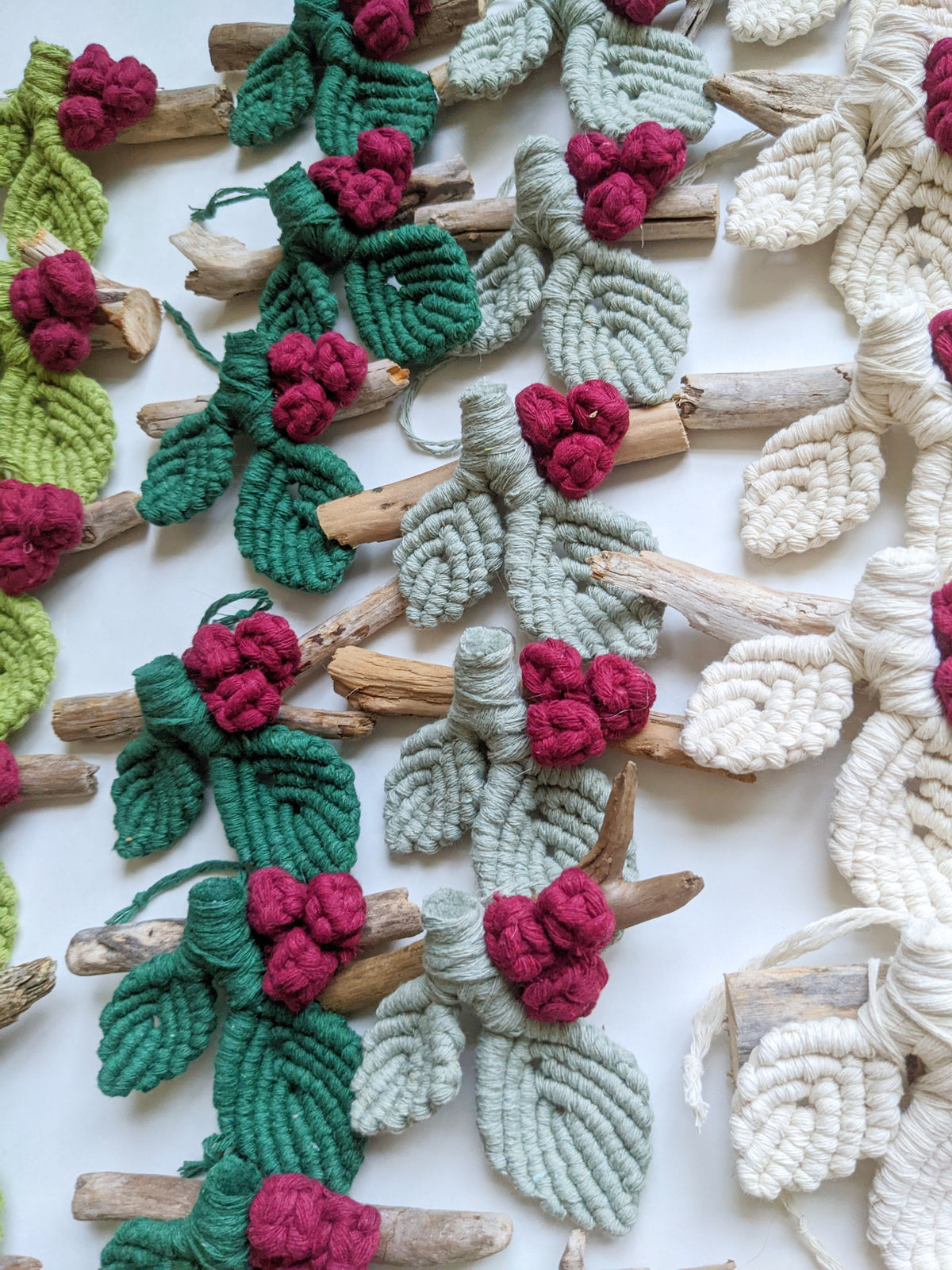 Macrame Leafy Ornaments on Driftwood