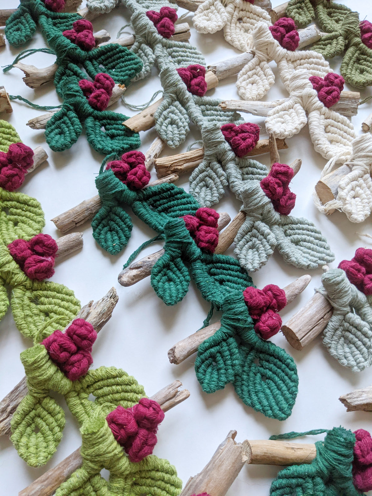 Macrame Leafy Ornaments on Driftwood