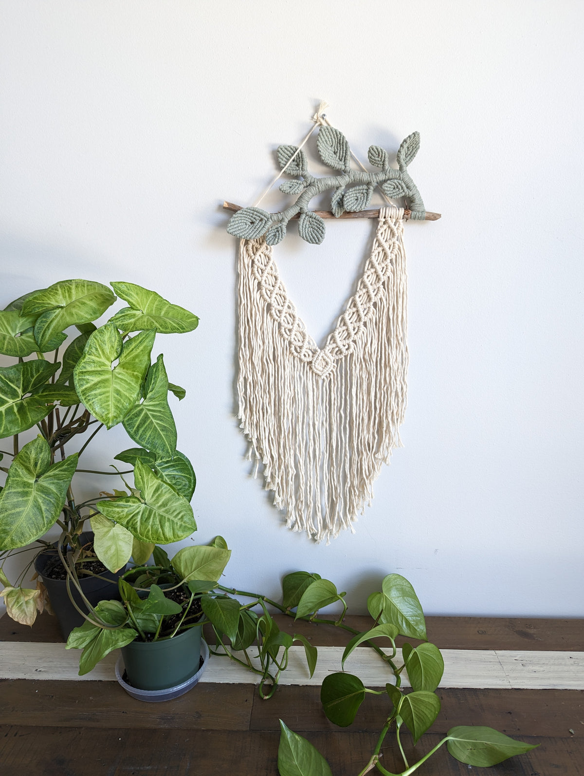 Flower Crown Macrame Hanging - Small - Natural & Sage