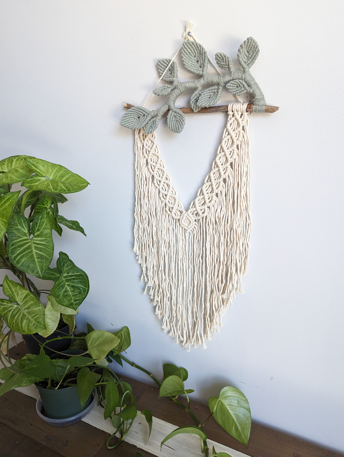 Flower Crown Macrame Hanging - Small - Natural & Sage