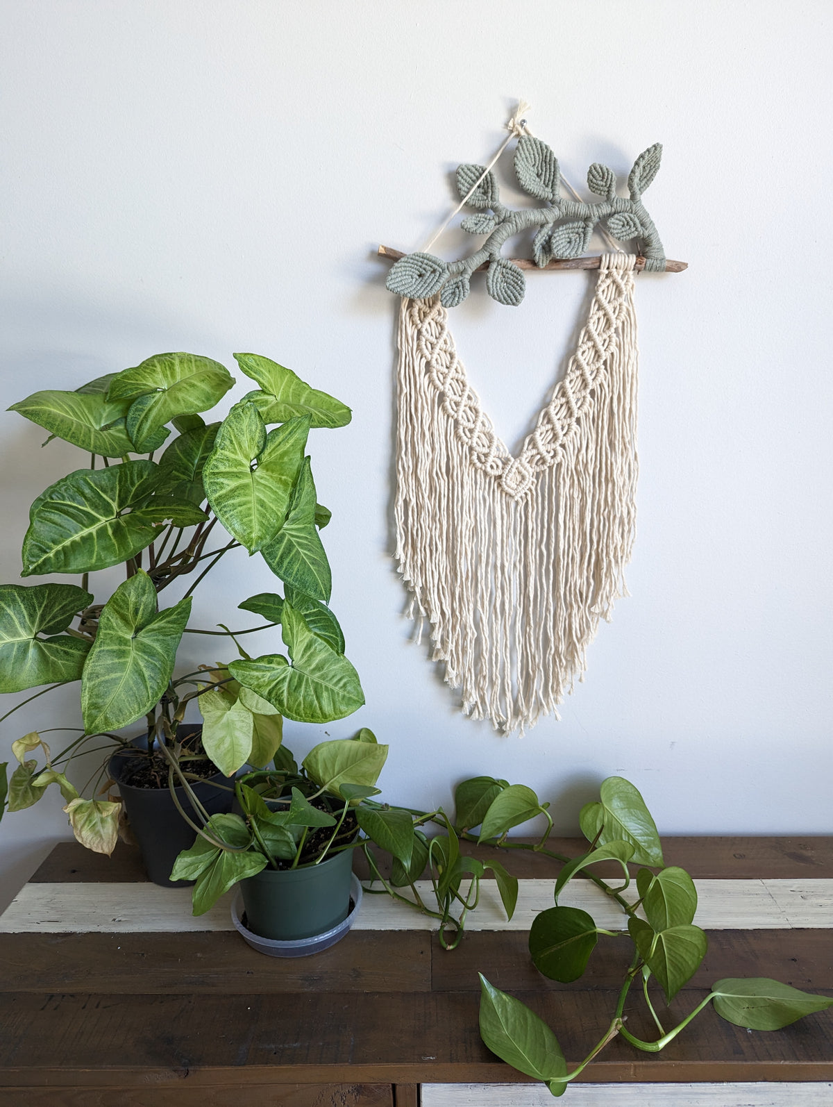 Flower Crown Macrame Hanging - Small - Natural & Sage