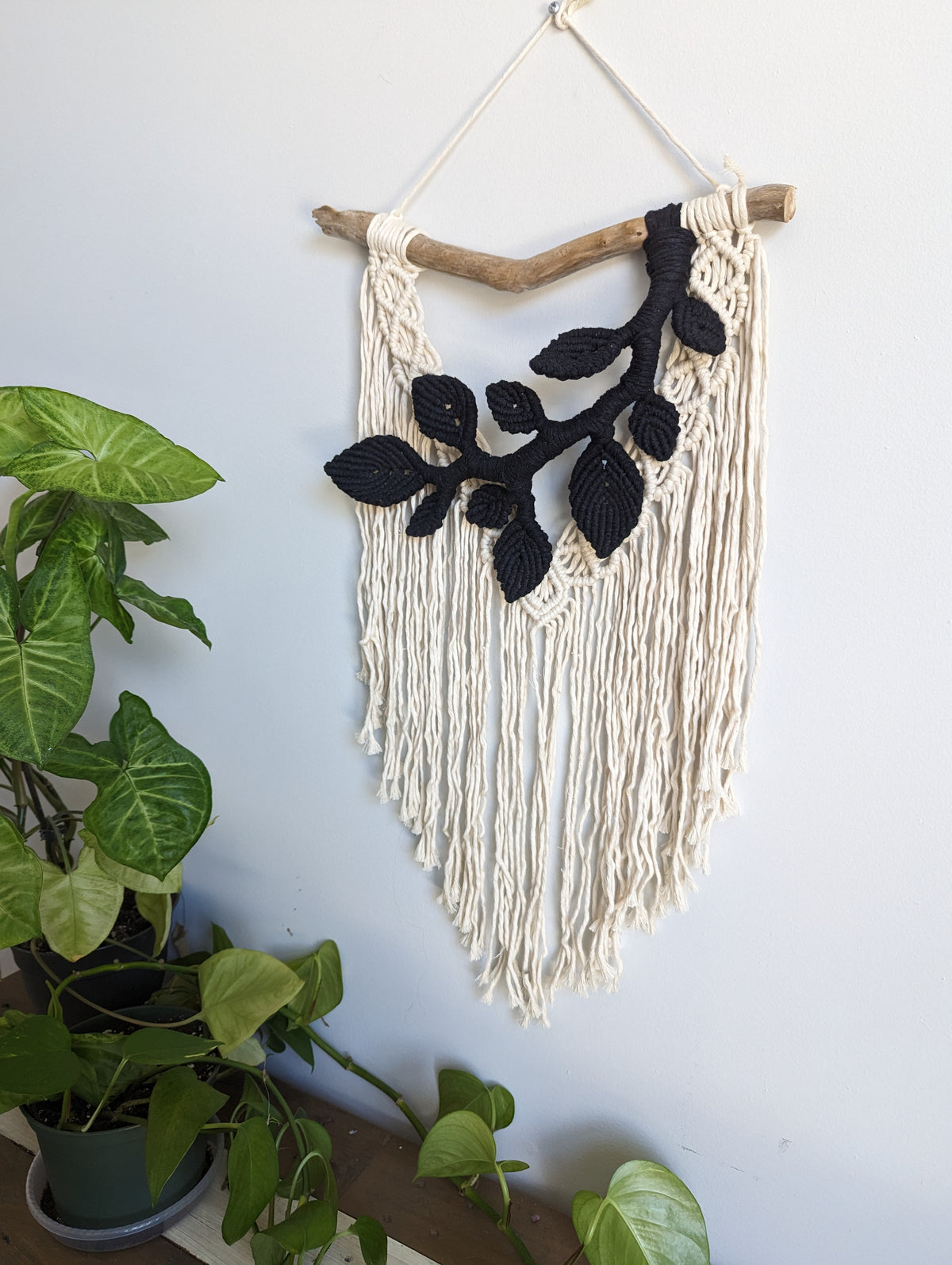 Flower Crown Macrame Hanging - Small - Natural & Black
