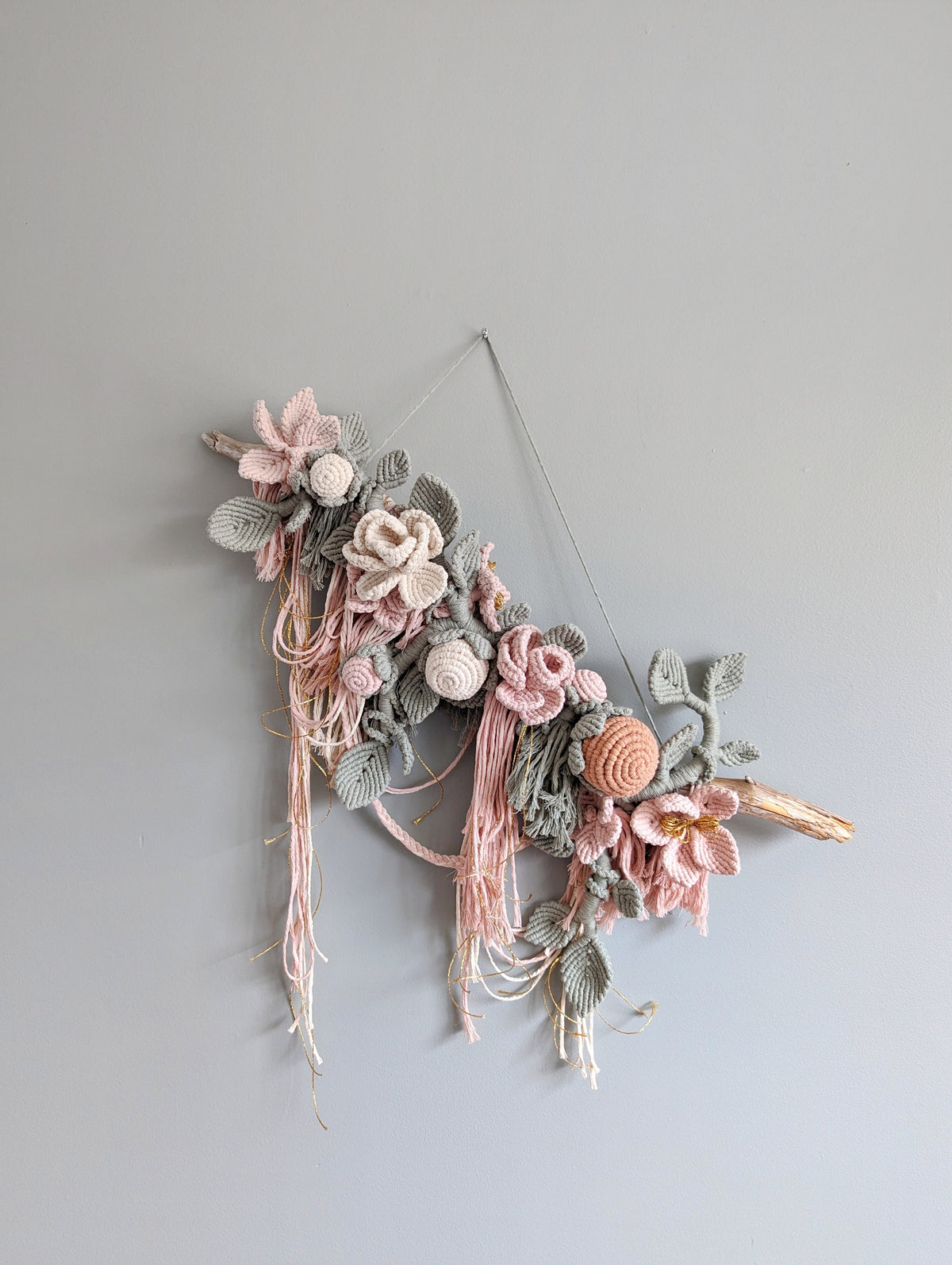 Macrame Boho Floral Wall Hanging Sculpture