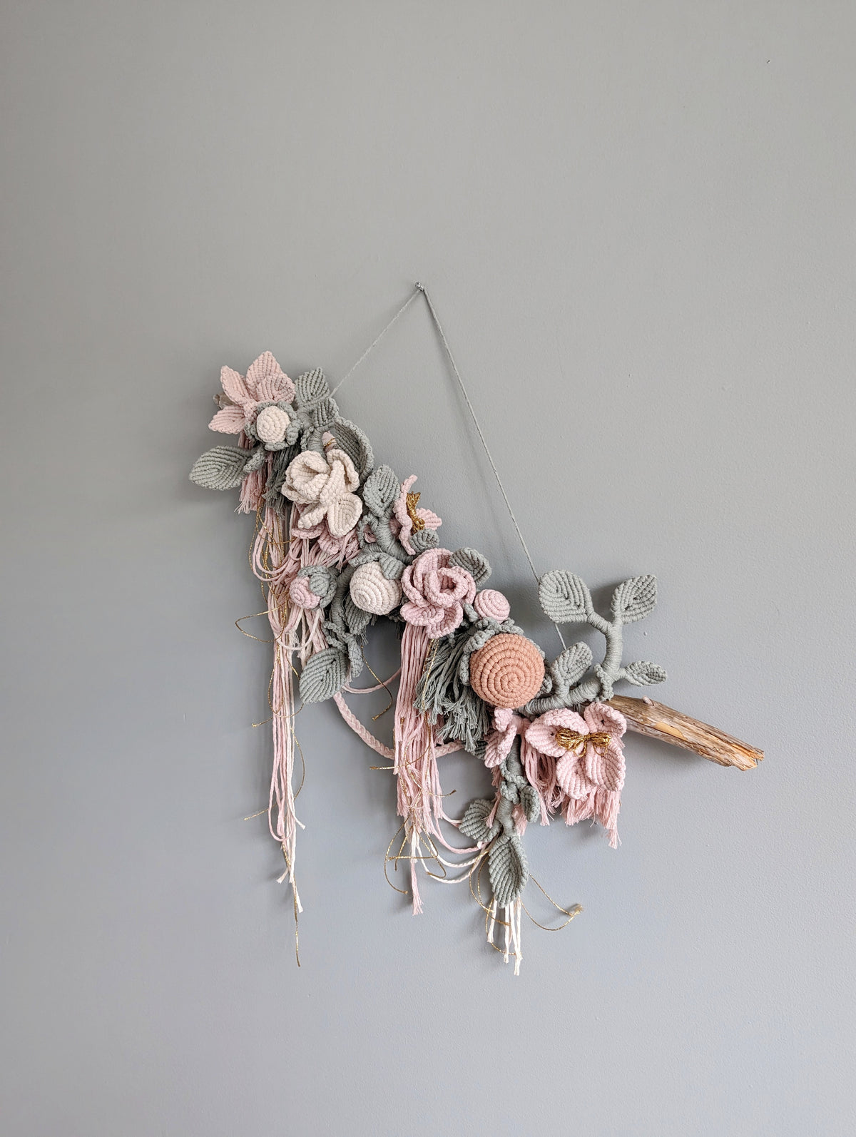 Macrame Boho Floral Wall Hanging Sculpture