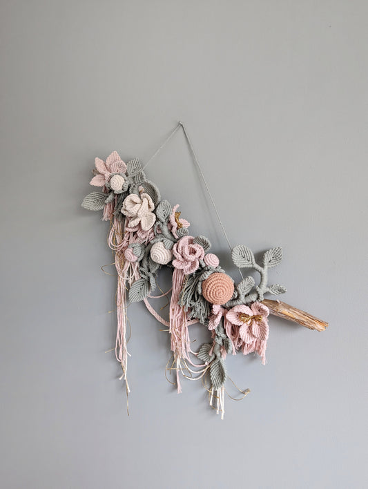 Macrame Boho Floral Wall Hanging Sculpture