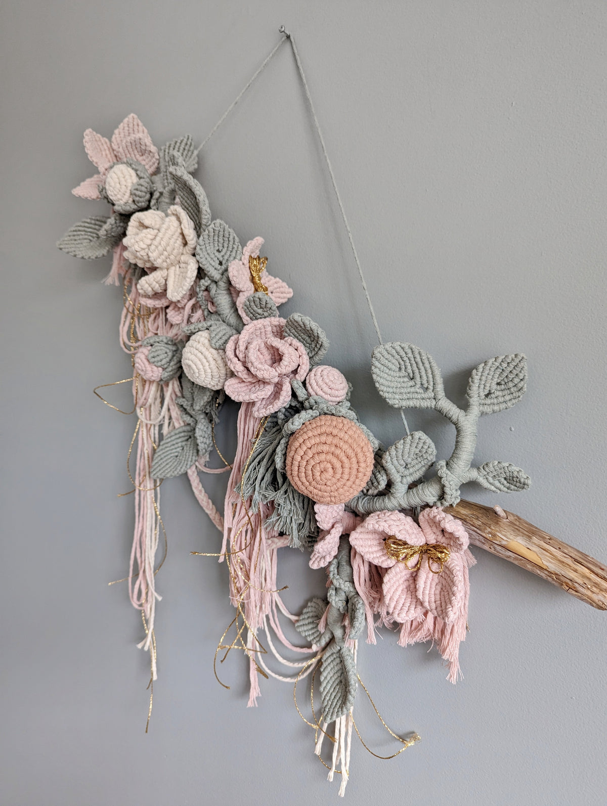 Macrame Boho Floral Wall Hanging Sculpture
