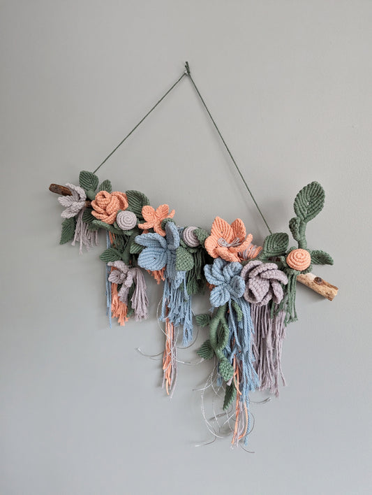 Macrame Boho Floral Wall Hanging Sculpture