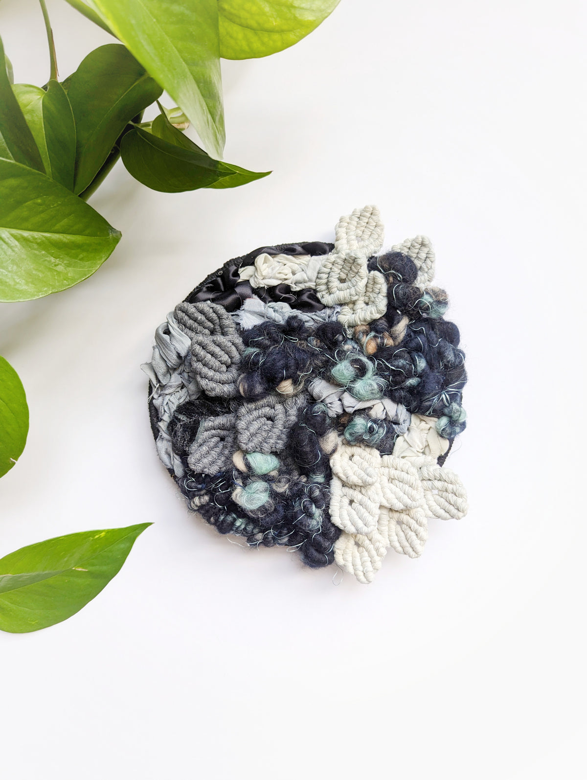 Woven Mermaid Scale Wall Hanging - Indigo - Macrame Sculptural Weaving