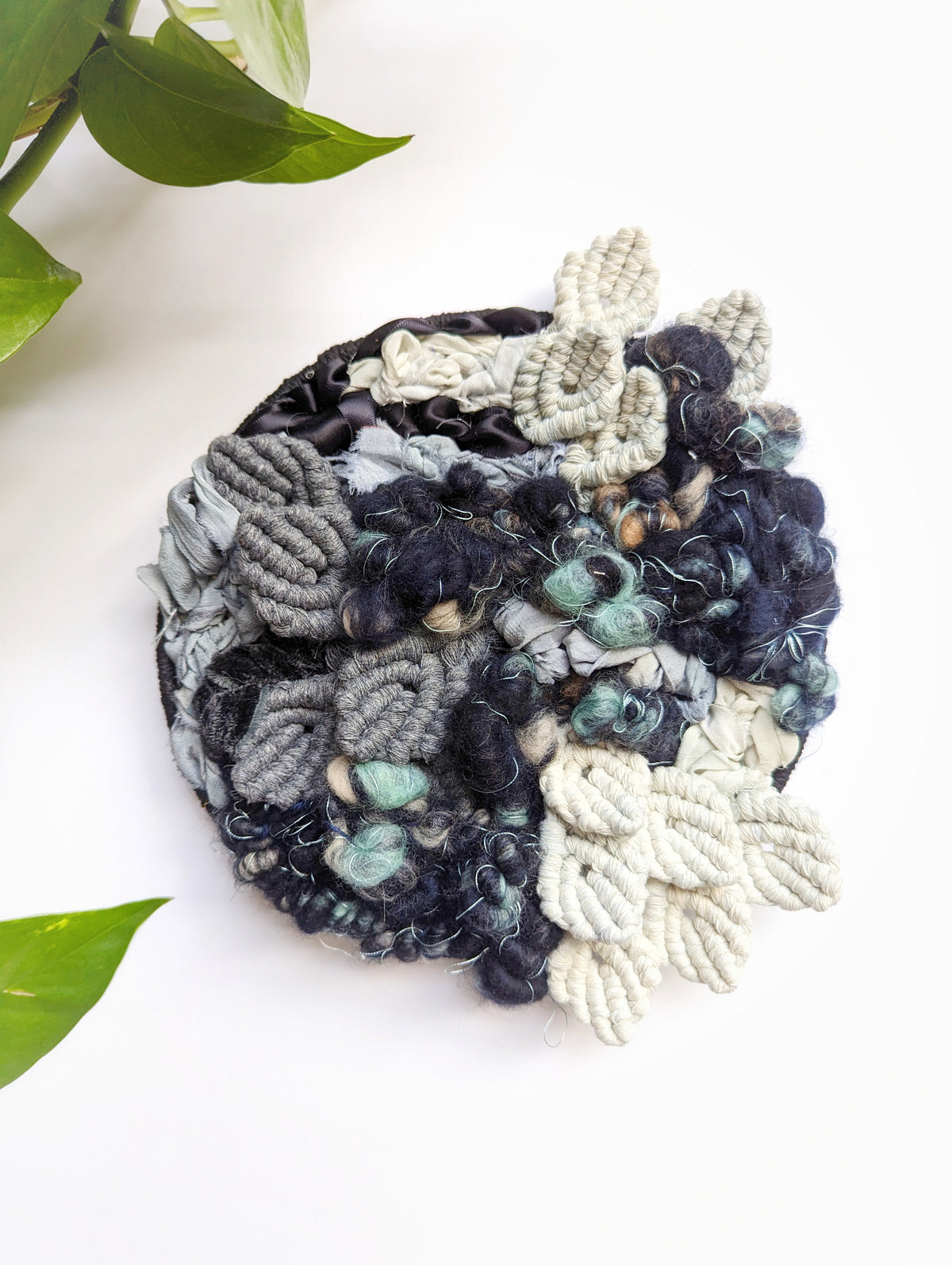 Woven Mermaid Scale Wall Hanging - Indigo - Macrame Sculptural Weaving