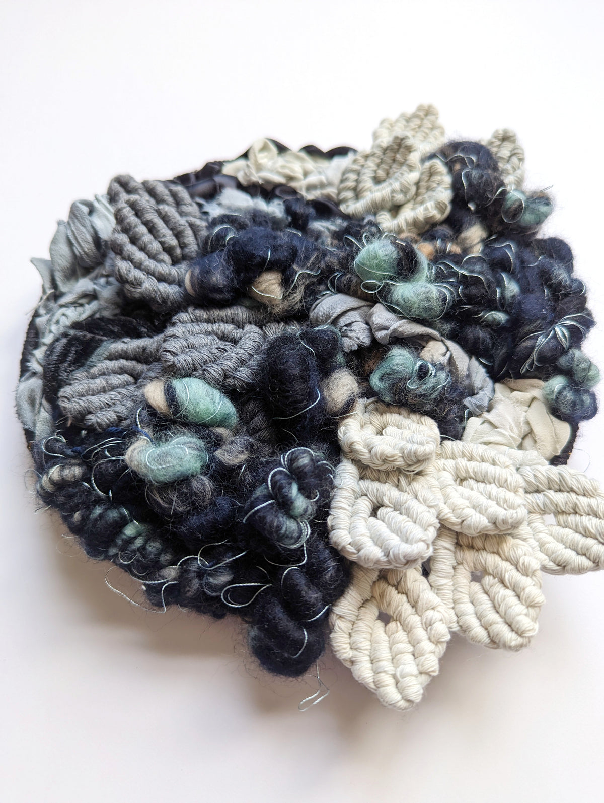 Woven Mermaid Scale Wall Hanging - Indigo - Macrame Sculptural Weaving