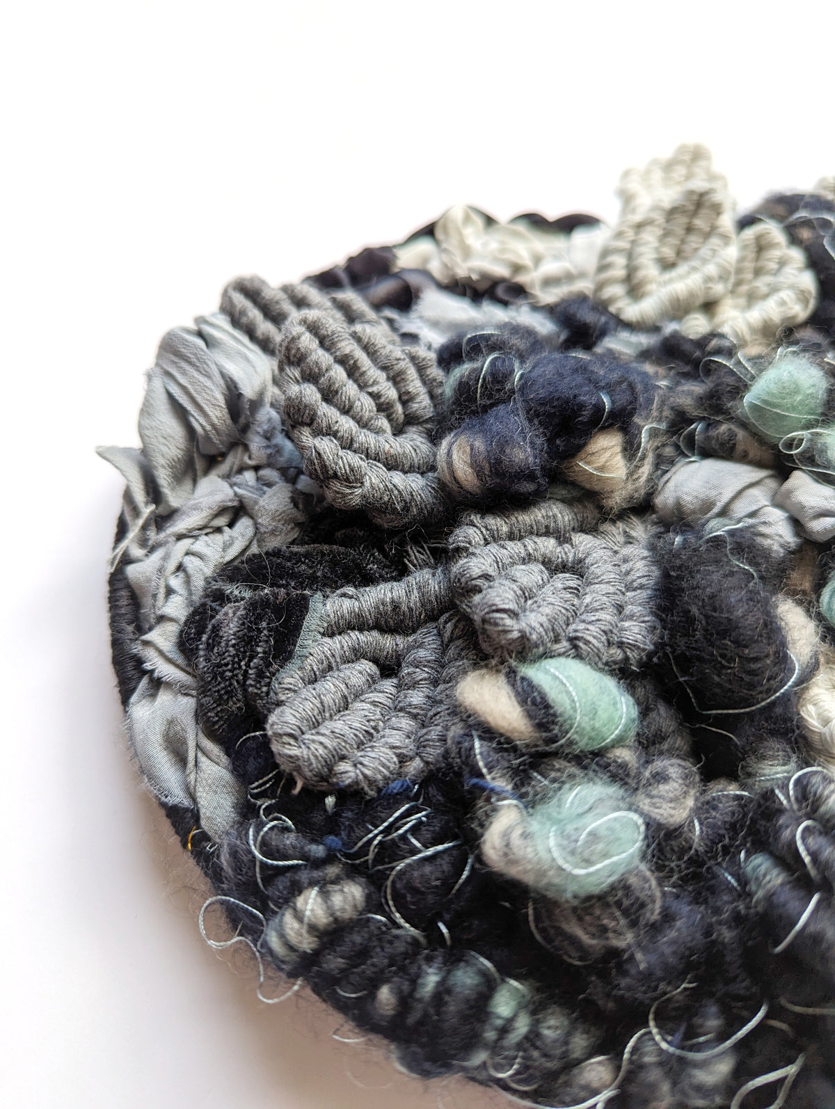 Woven Mermaid Scale Wall Hanging - Indigo - Macrame Sculptural Weaving