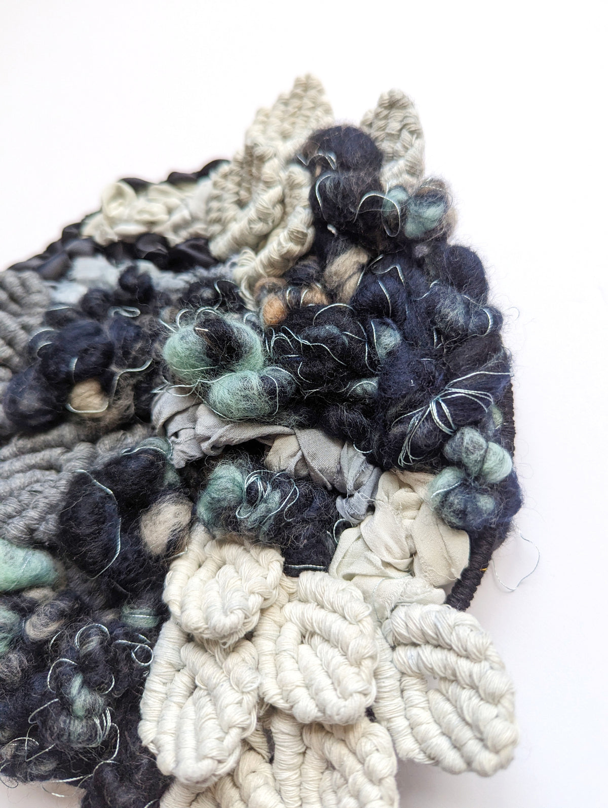 Woven Mermaid Scale Wall Hanging - Indigo - Macrame Sculptural Weaving
