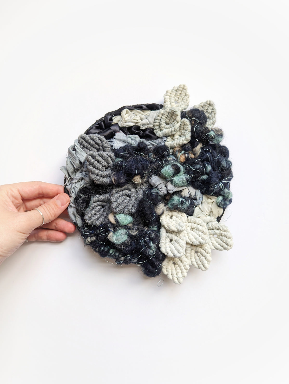 Woven Mermaid Scale Wall Hanging - Indigo - Macrame Sculptural Weaving