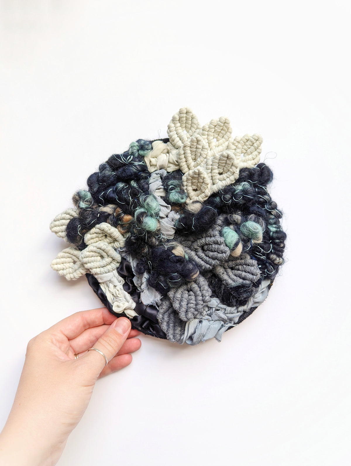 Woven Mermaid Scale Wall Hanging - Indigo - Macrame Sculptural Weaving