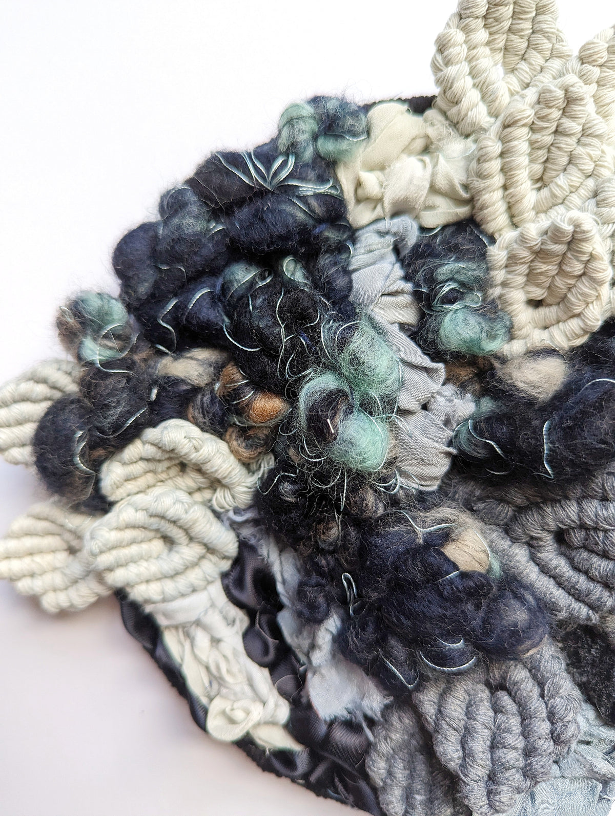 Woven Mermaid Scale Wall Hanging - Indigo - Macrame Sculptural Weaving