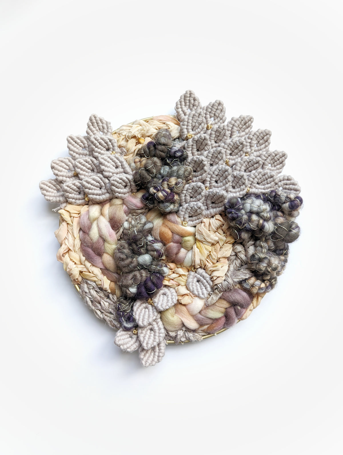 Woven Mermaid Scale Wall Hanging - Purple - Macrame Sculptural Weaving