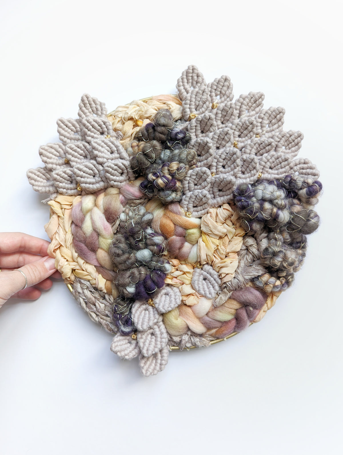 Woven Mermaid Scale Wall Hanging - Purple - Macrame Sculptural Weaving