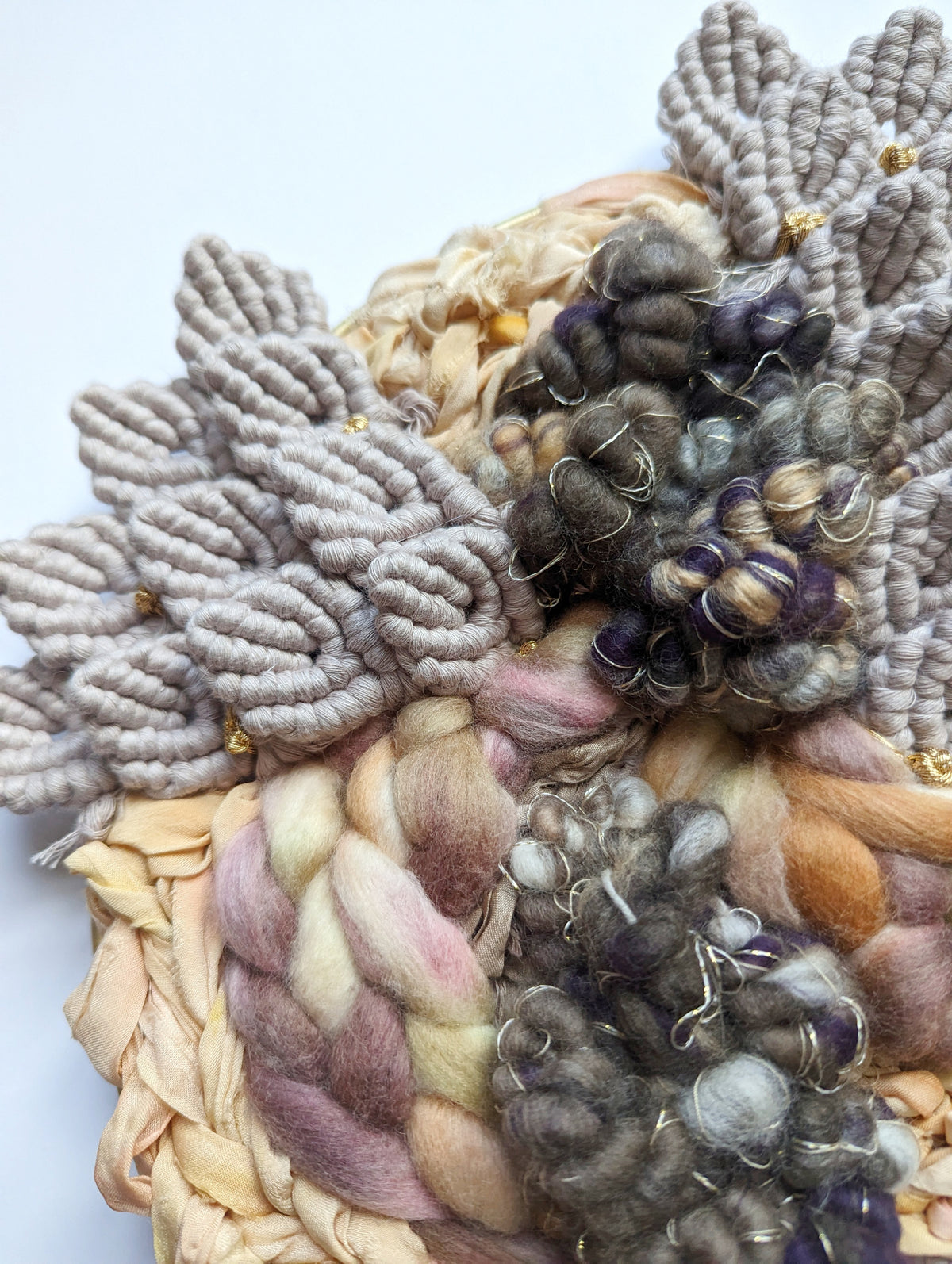Woven Mermaid Scale Wall Hanging - Purple - Macrame Sculptural Weaving