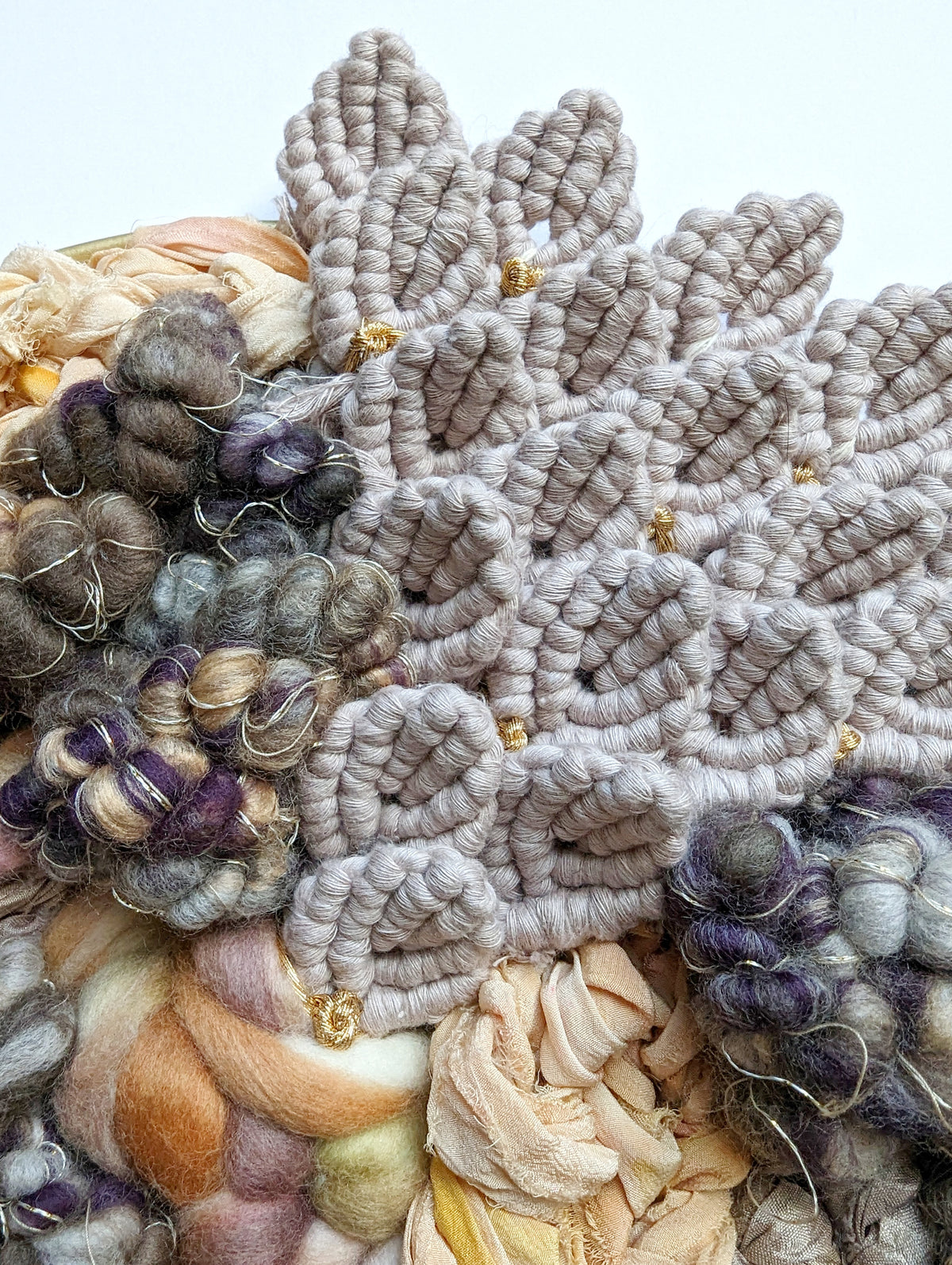Woven Mermaid Scale Wall Hanging - Purple - Macrame Sculptural Weaving