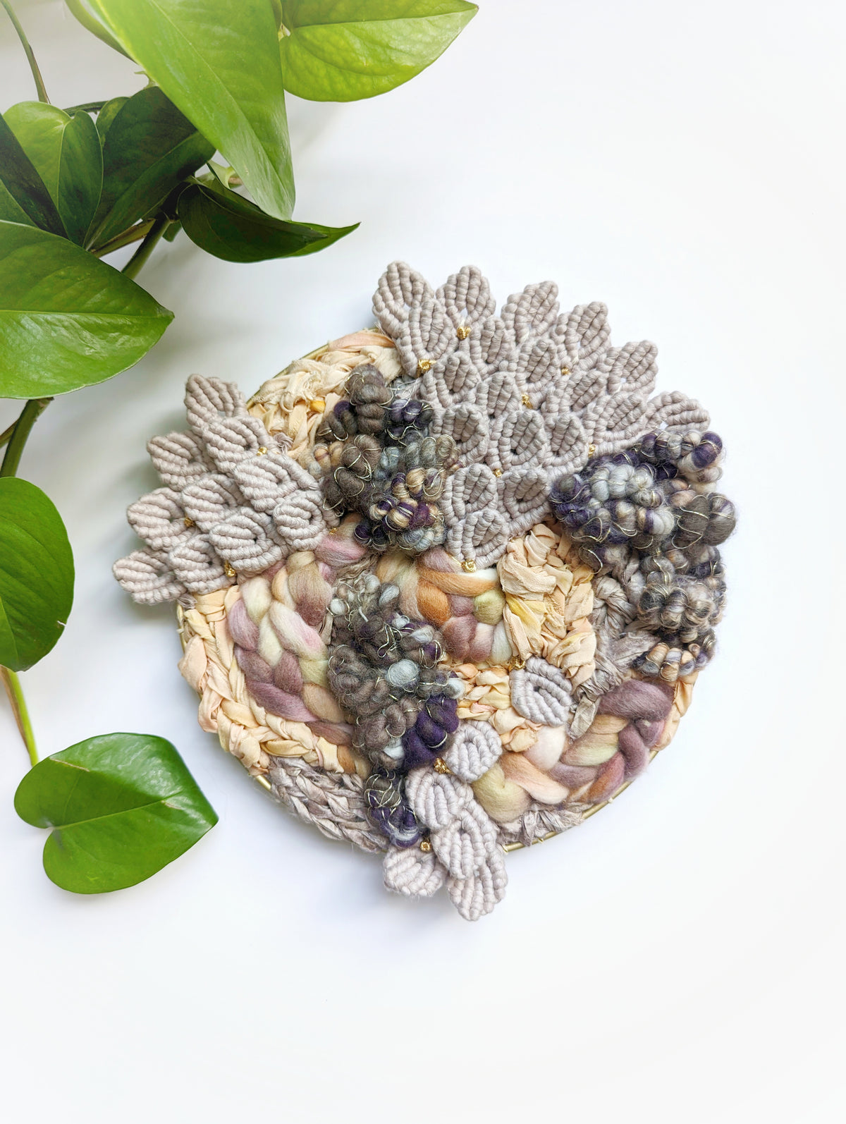 Woven Mermaid Scale Wall Hanging - Purple - Macrame Sculptural Weaving