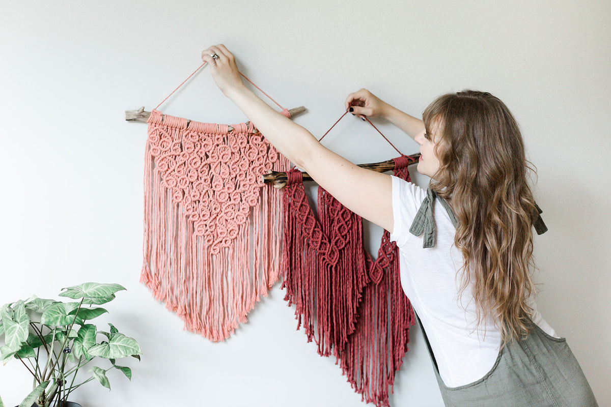 Macrame Squiggles Pink Wall Hanging Tapestry String Theories Fiber Design