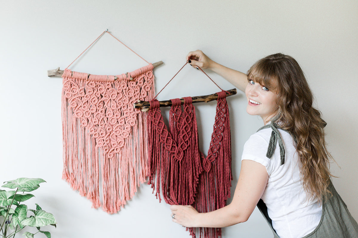 Macrame Squiggles Pink Wall Hanging Tapestry String Theories Fiber Design