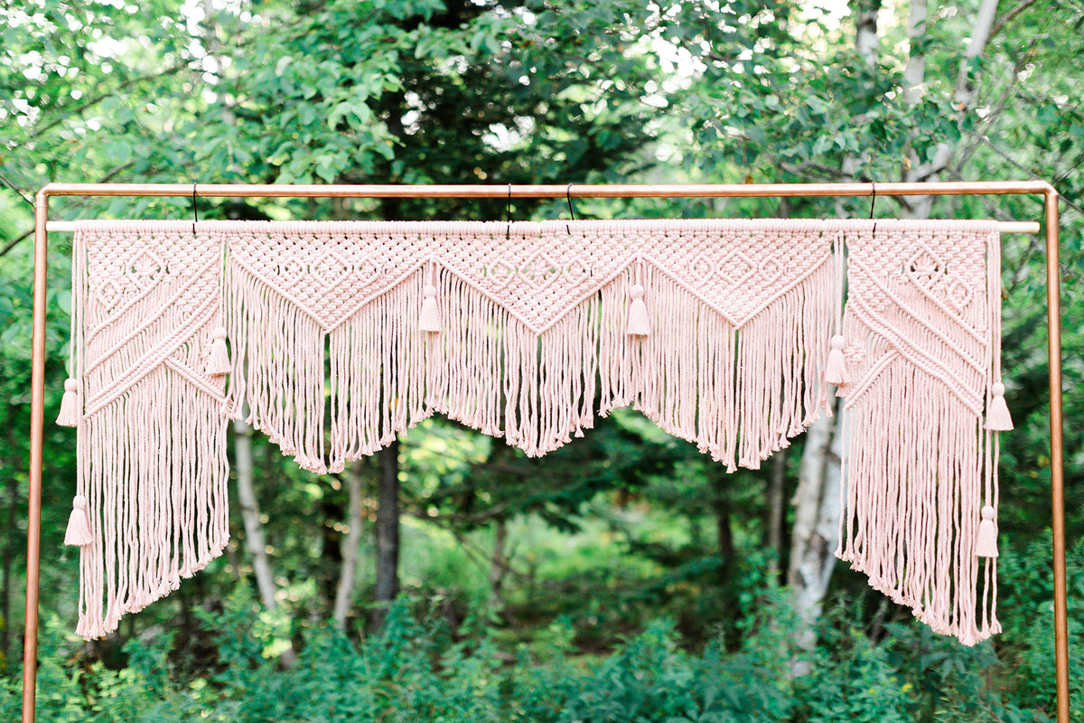 Pink Macrame Wedding Backdrop // Macrame Ceremony Arch String Theories Fiber Design