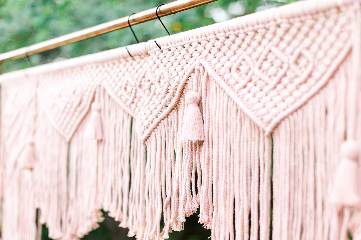 Pink Macrame Wedding Backdrop // Macrame Ceremony Arch String Theories Fiber Design
