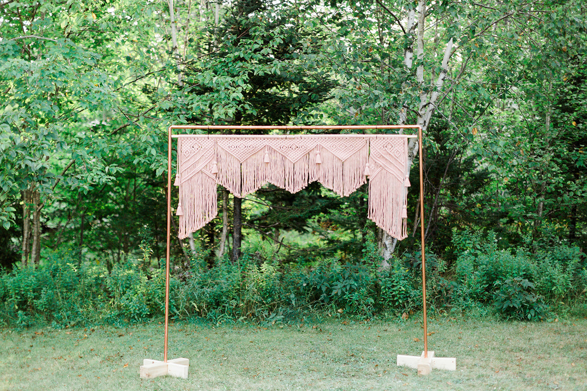 Pink Macrame Wedding Backdrop // Macrame Ceremony Arch String Theories Fiber Design