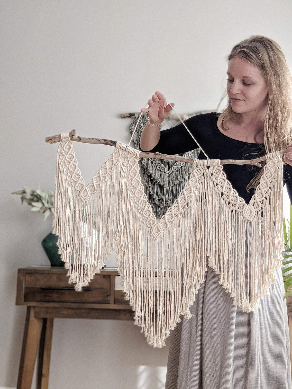 Macrame Wall Hanging - Triple Fringe String Theories Fiber Design