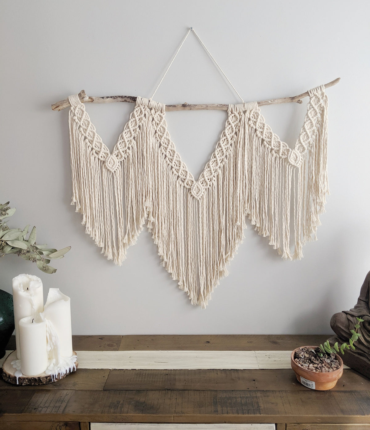 Macrame Wall Hanging - Triple Fringe String Theories Fiber Design