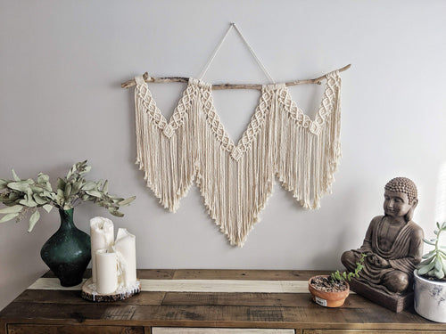 Macrame Wall Hanging - Triple Fringe String Theories Fiber Design