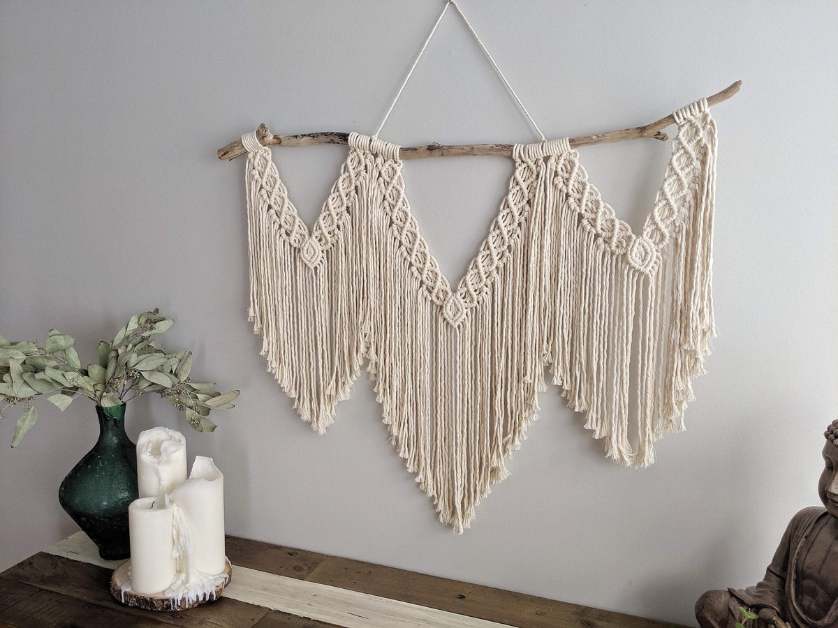 Macrame Wall Hanging - Triple Fringe String Theories Fiber Design