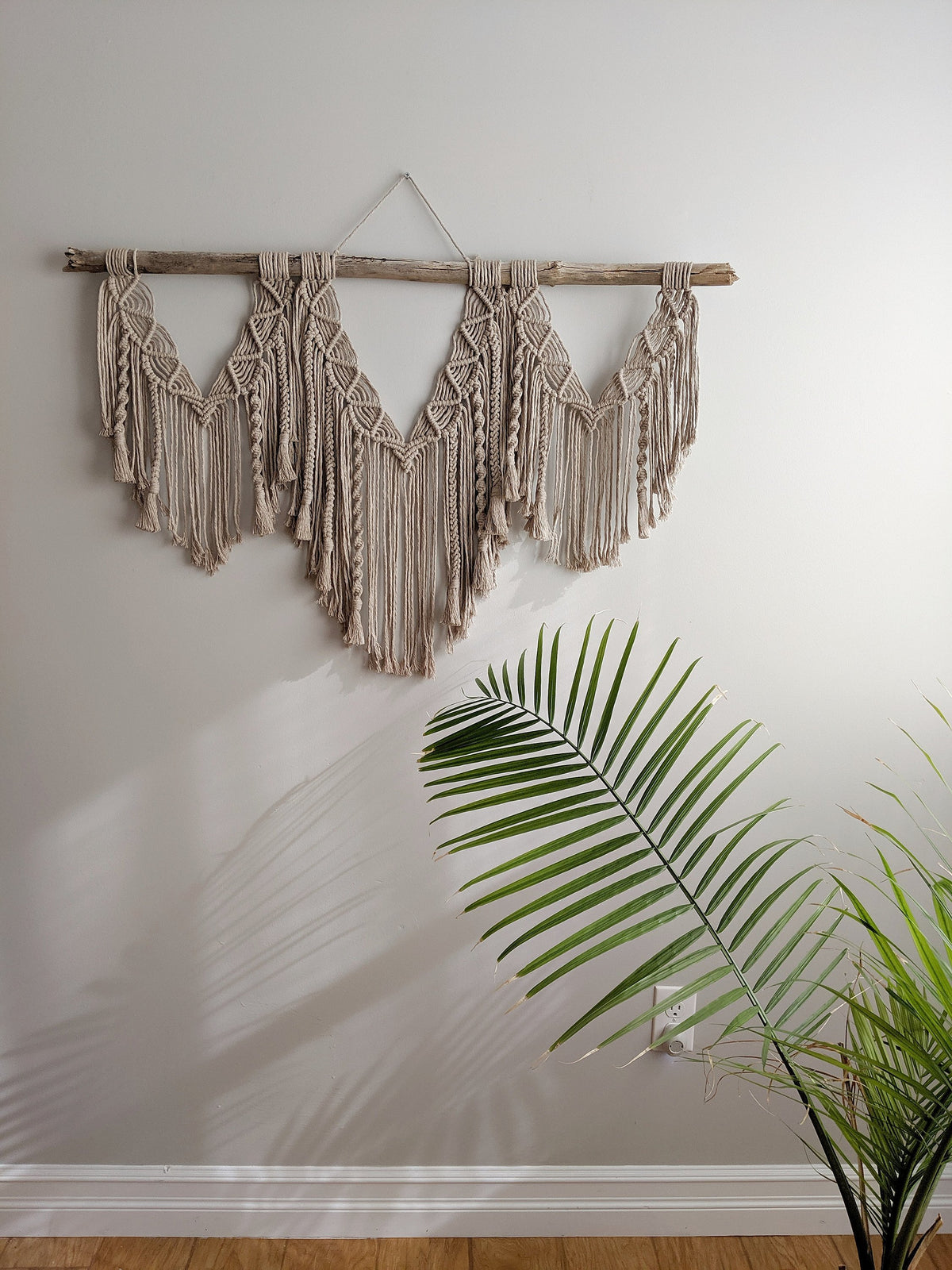 Macrame Wall Hanging - Triple Fringe with Spirals String Theories Fiber Design