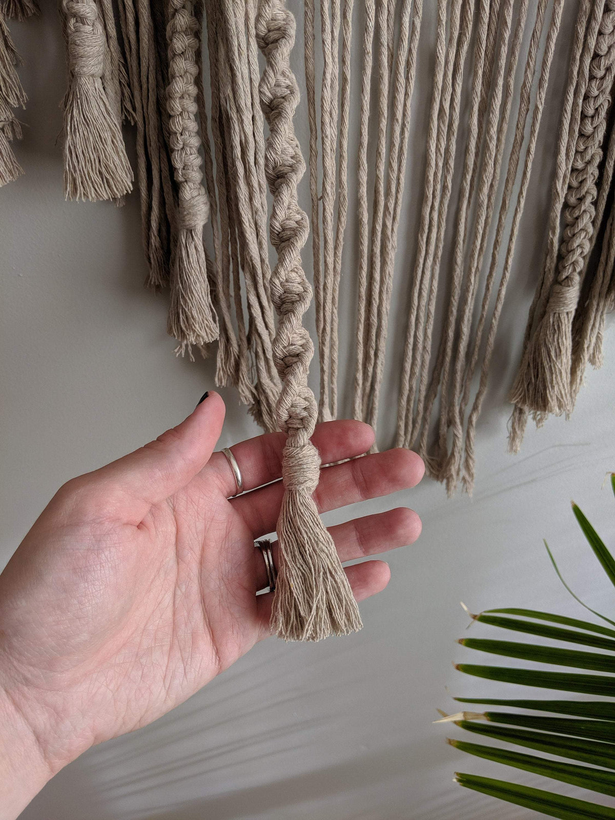 Macrame Wall Hanging - Triple Fringe with Spirals String Theories Fiber Design