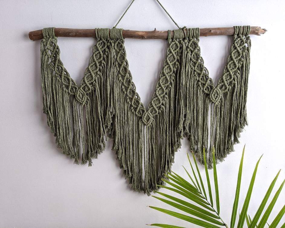 Macrame Wall Hanging - Triple Fringe String Theories Fiber Design