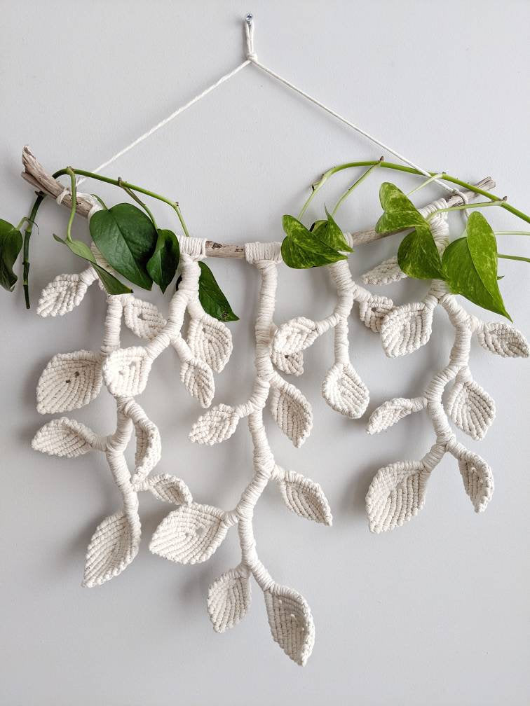 Macrame Wall Hanging - Hanging Vines and Leaves - Sculpture String Theories Fiber Design