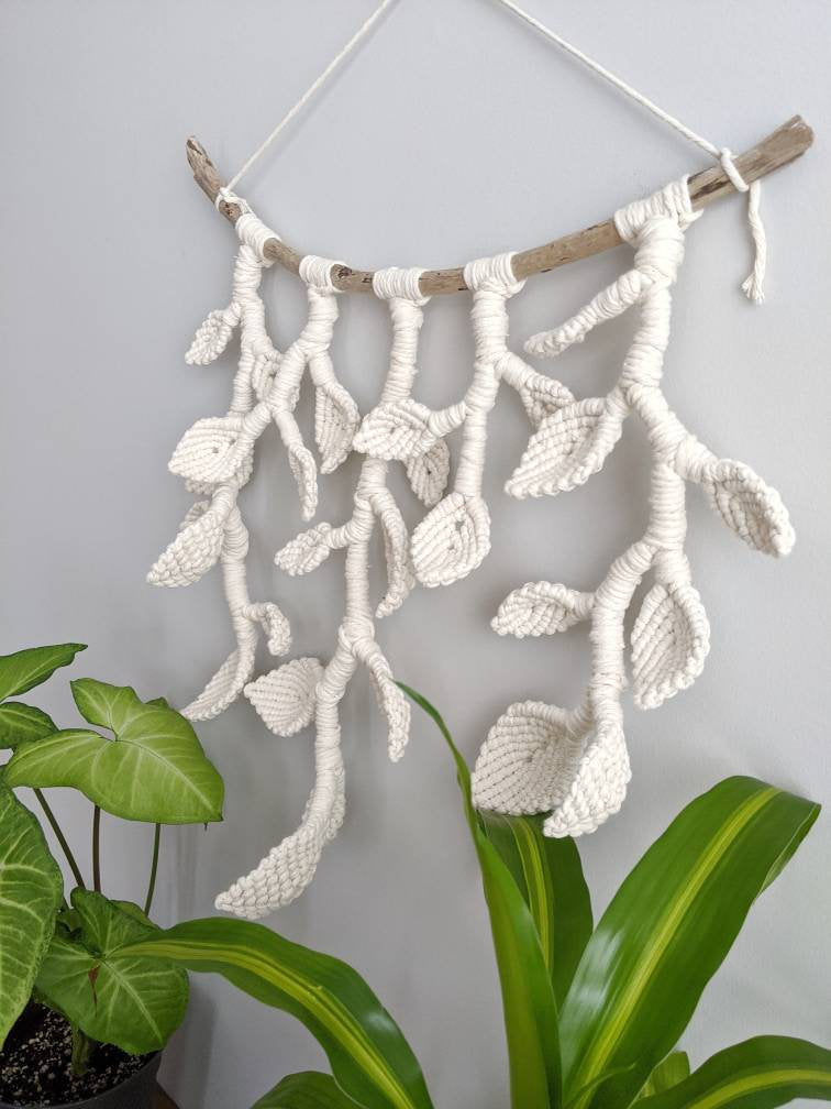 Macrame Wall Hanging - Hanging Vines and Leaves - Sculpture String Theories Fiber Design