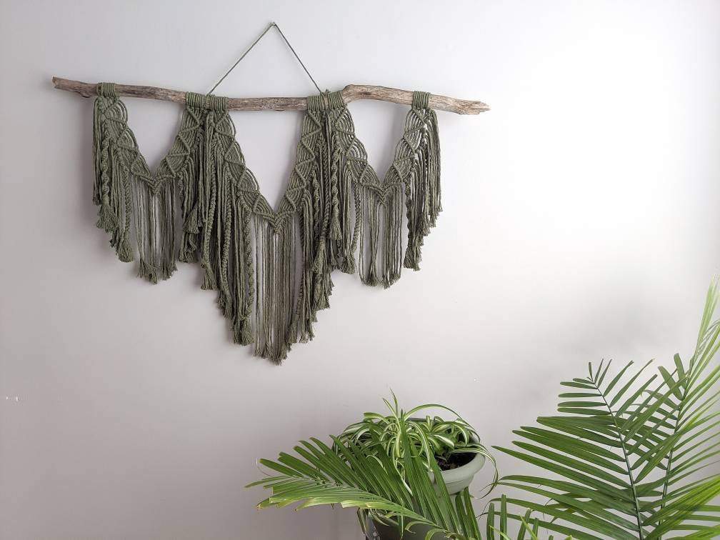 Macrame Wall Hanging - Triple Fringe with Spirals String Theories Fiber Design