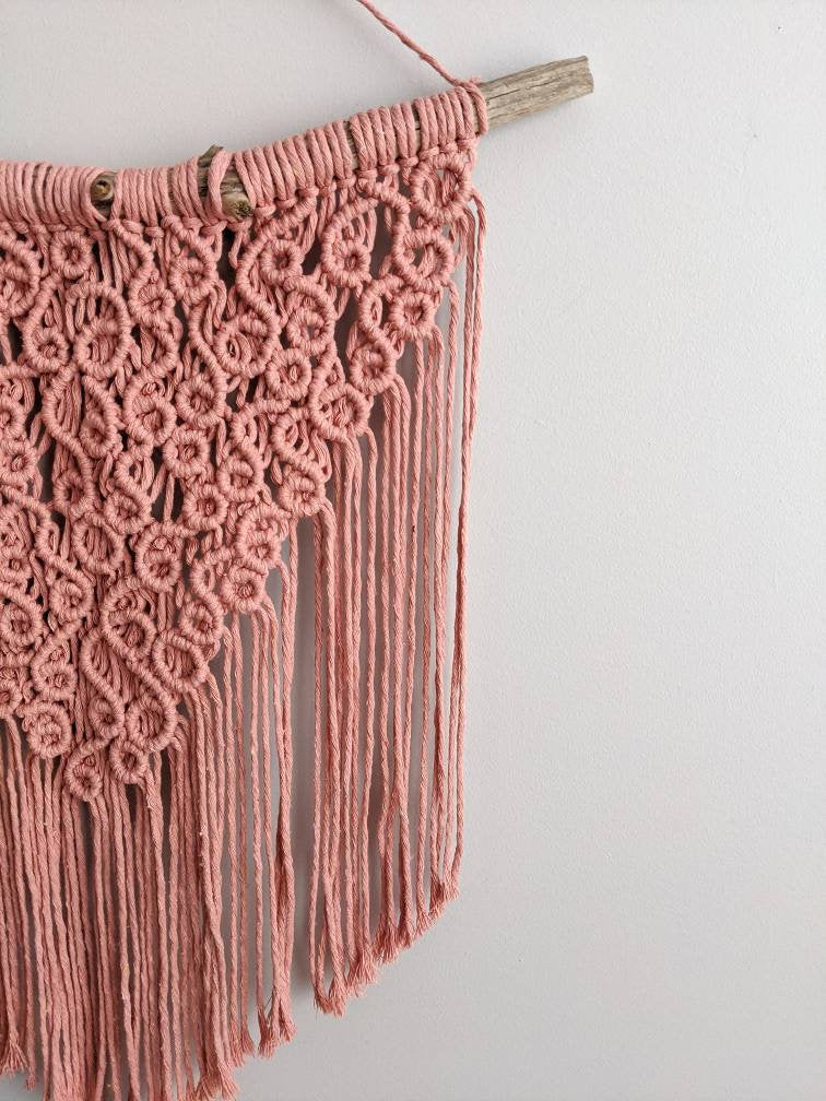 Macrame Squiggles Pink Wall Hanging Tapestry String Theories Fiber Design