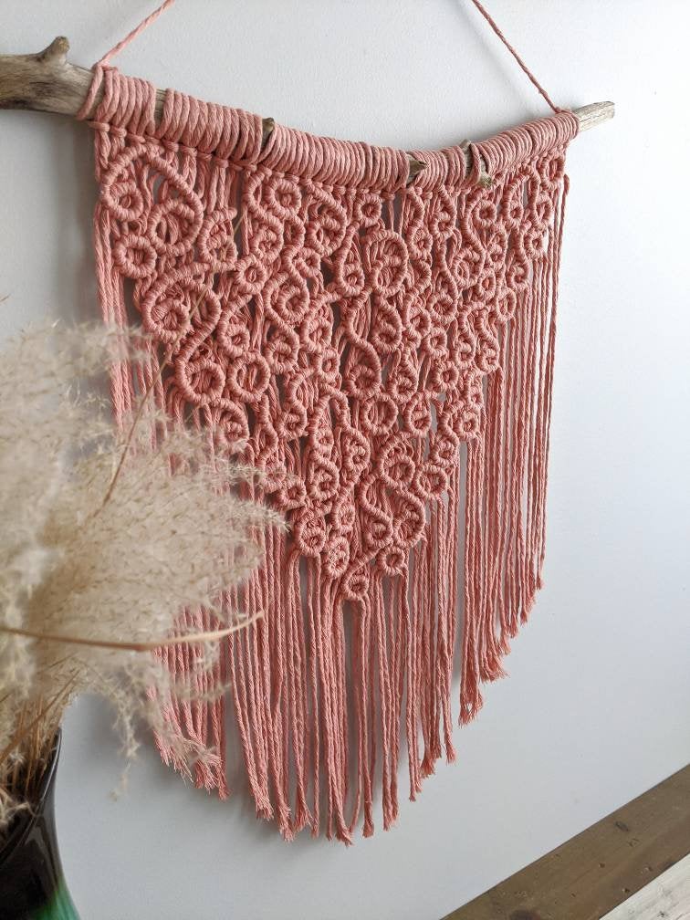 Macrame Squiggles Pink Wall Hanging Tapestry String Theories Fiber Design