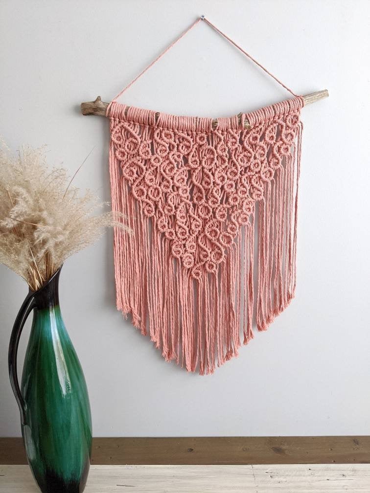 Macrame Squiggles Pink Wall Hanging Tapestry String Theories Fiber Design