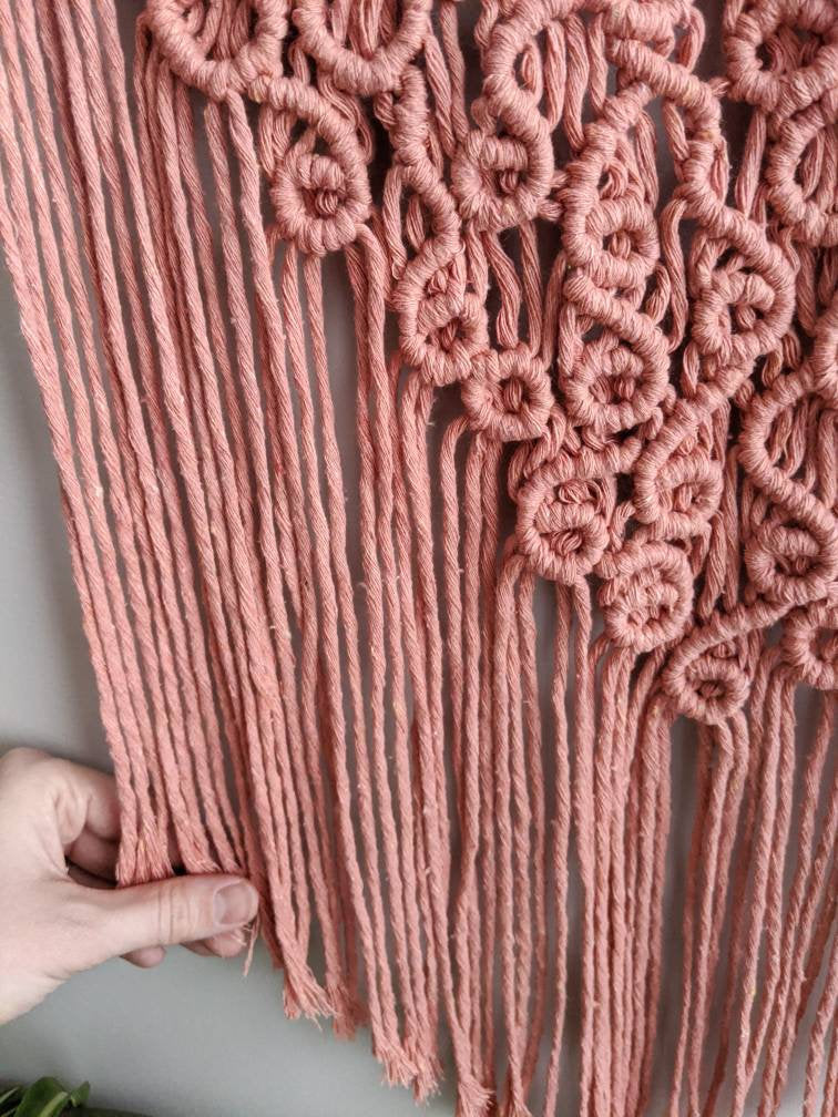 Macrame Squiggles Pink Wall Hanging Tapestry String Theories Fiber Design