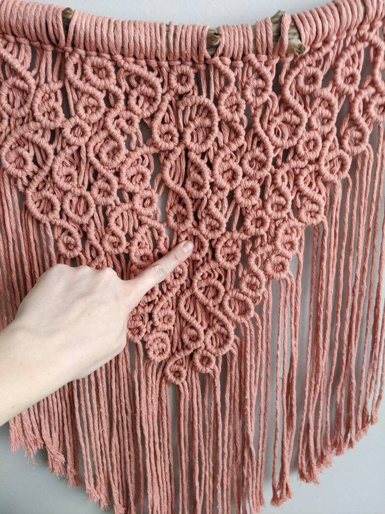 Macrame Squiggles Pink Wall Hanging Tapestry String Theories Fiber Design