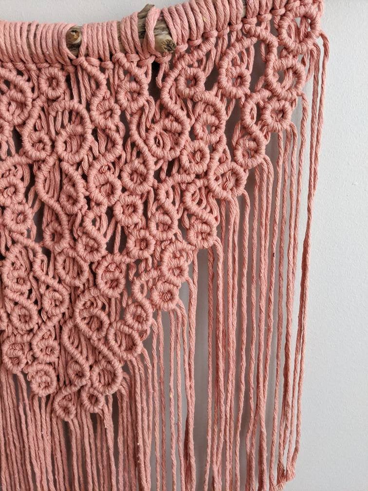 Macrame Squiggles Pink Wall Hanging Tapestry String Theories Fiber Design