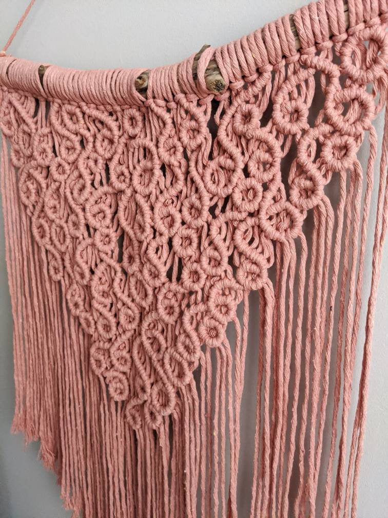 Macrame Squiggles Pink Wall Hanging Tapestry String Theories Fiber Design