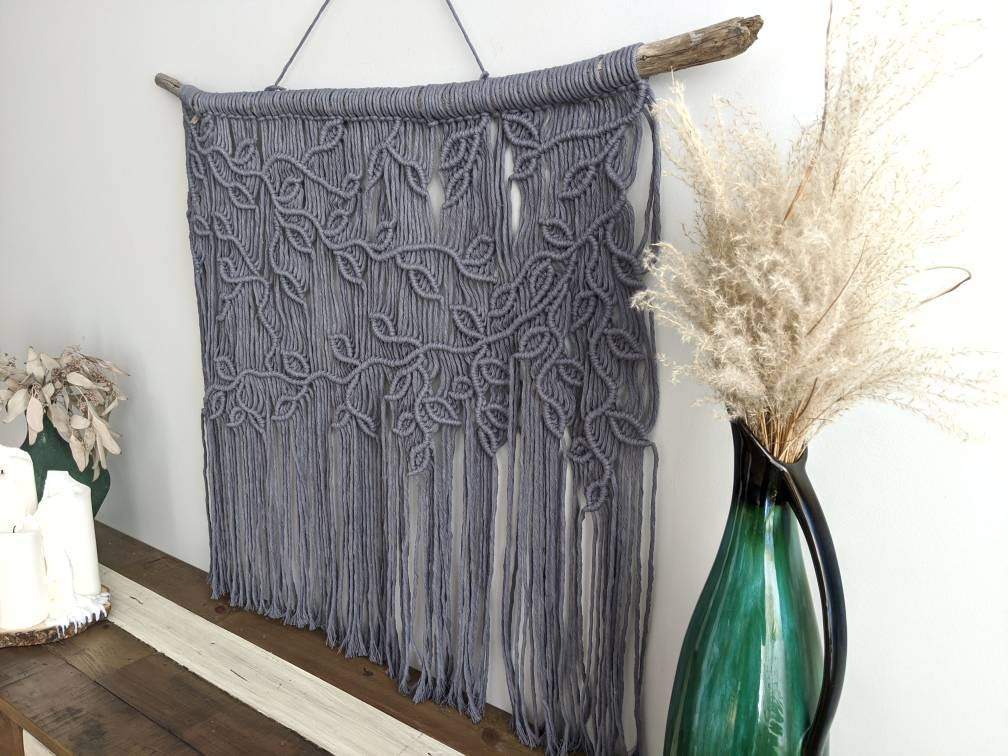 Extra Large Macrame Vines and Leaves Wall Hanging String Theories Fiber Design