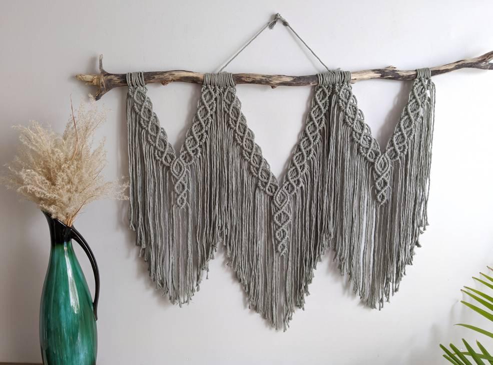 Macrame Wall Hanging - Triple Fringe String Theories Fiber Design